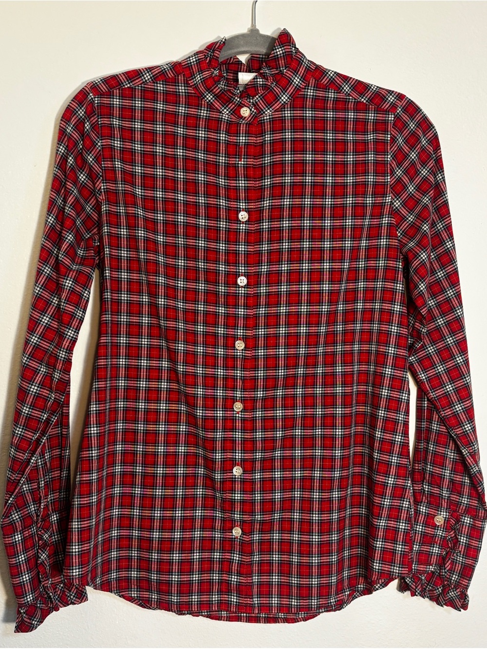 J. Crew Red Plaid Button-Down Shirt w/Scalloped Collar and Cuffs